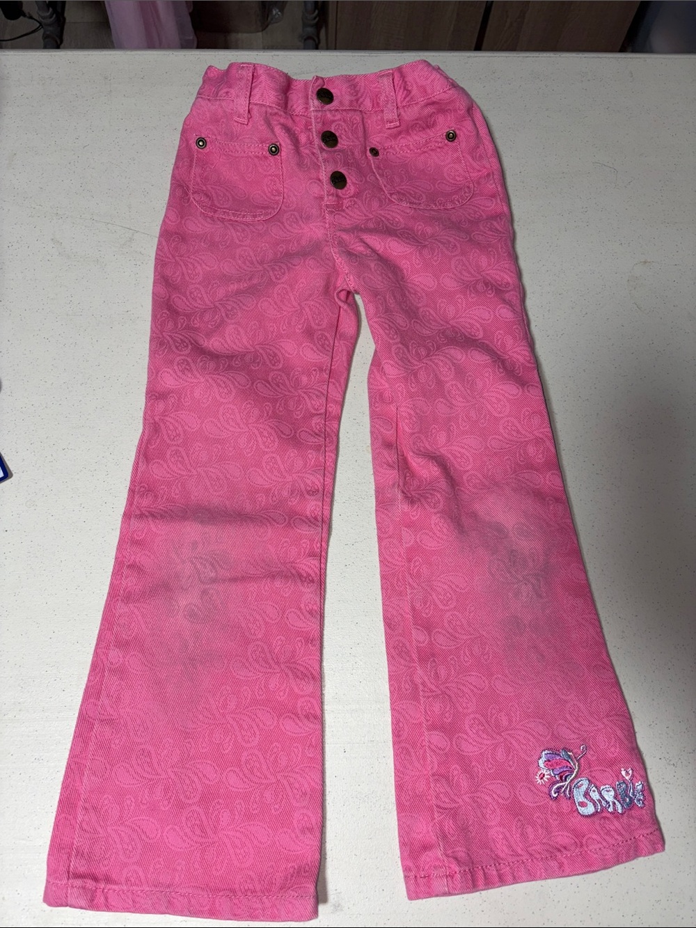 Barbie Pink Paisley Flare Pants with Embroidered Hem